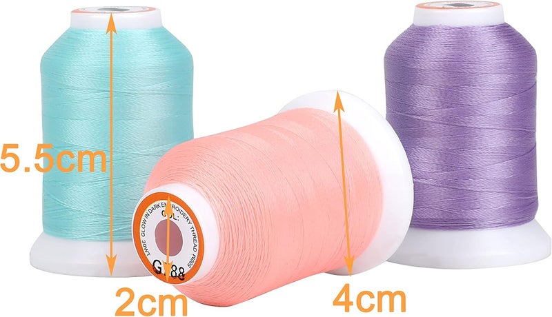 New brothread 16 Colors Luminary Glow in The Dark Embroidery Machine Thread Kit 30WT 500M(550Y) Each Spool for Embroidery, Quilting, Sewing - Image 3